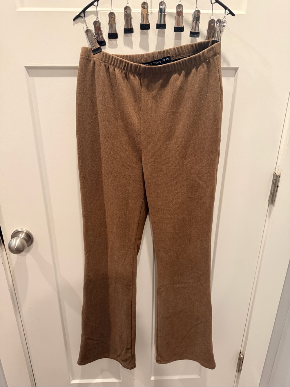 HYFVE Women’s L Chocolate Brown Knit Pull-On Stretch Straight Leg Pants